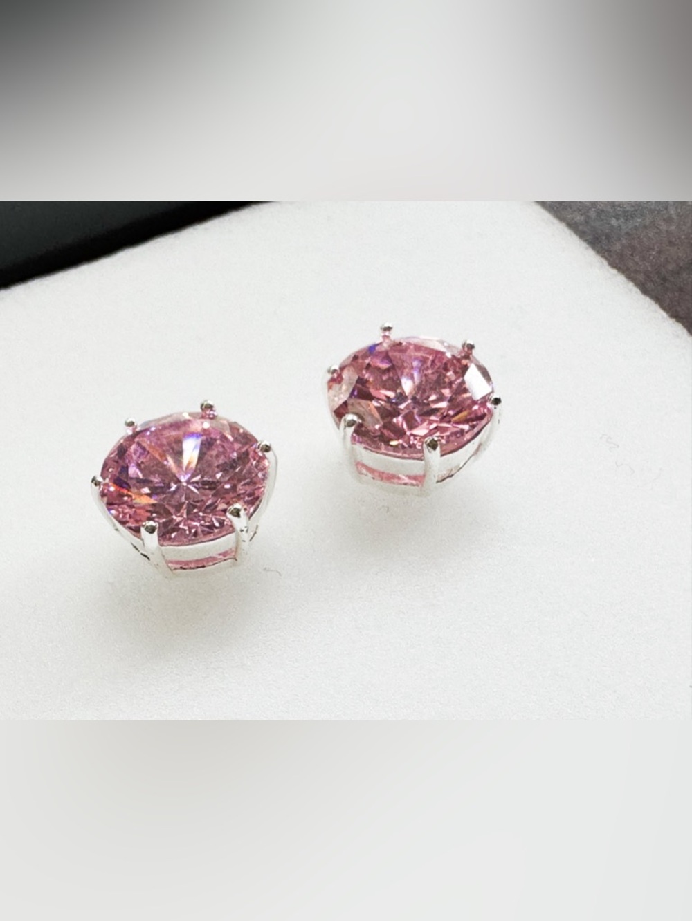Joan Rivers 10mm White Crystal 6 Prong Stud Earrings Pink Tone Classic